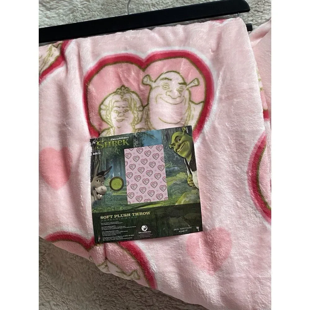 Shrek And Fiona Valentines Hearts‎ Soft Plush Throw Blanket 50” X 70” Pink NEW